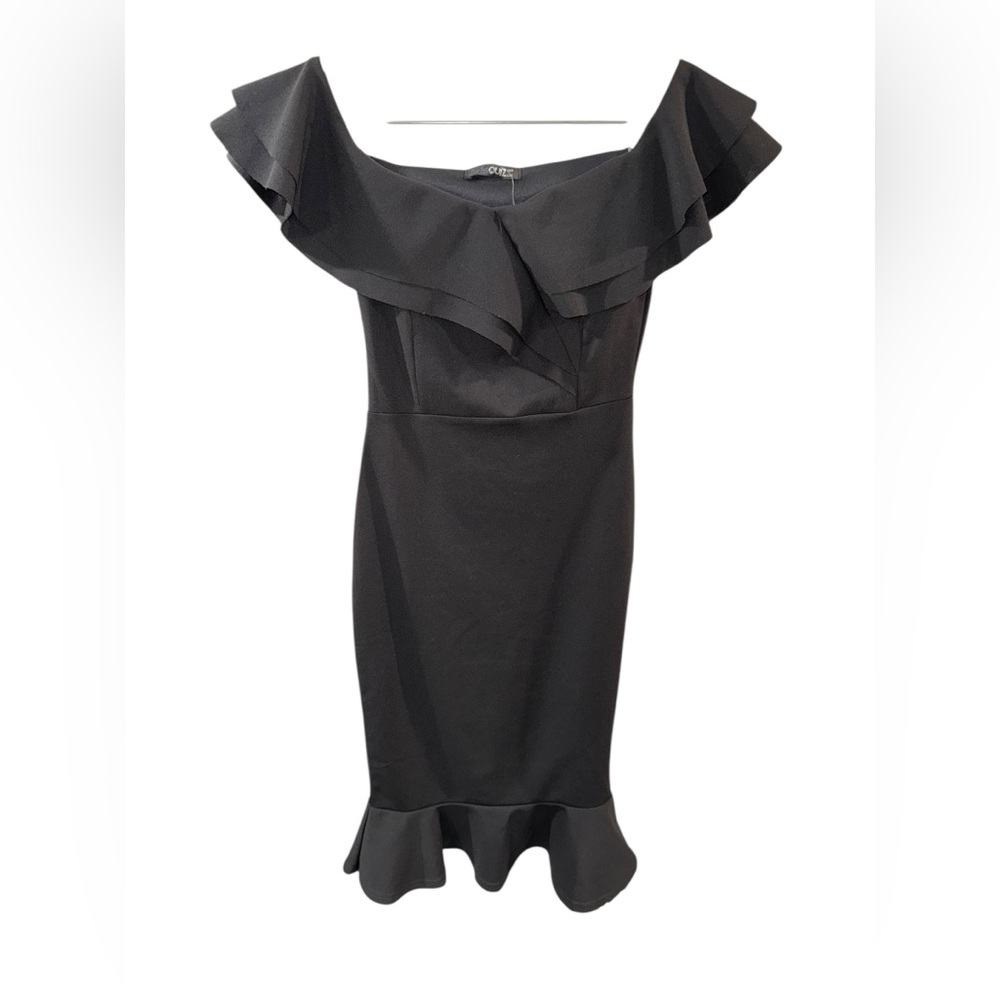 Chic Black Ruffle Midi‎ Dress